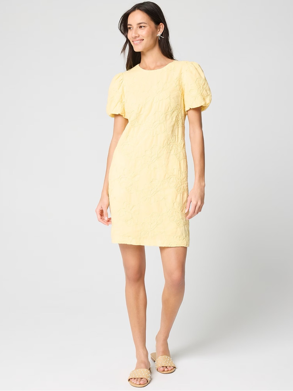 J Crew Factory Tall Embroidered puff-sleeve mini dress Yellow Size 4T NWT